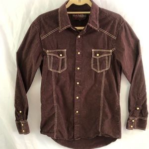 Rock & Roll Cowboy Men’s Distressed Maroon Long-sleeve Shirt Pearl Snaps size S